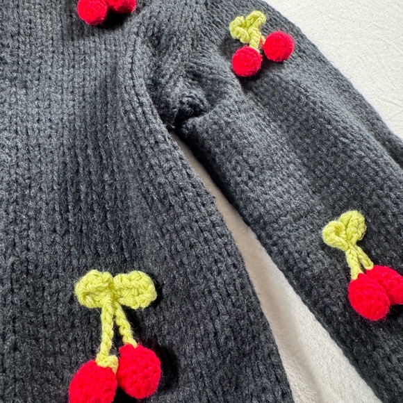 ANTHROPOLOGIE Cherry Cardigan Sweater | Hand-Knit Style | One Size NWOT - Picture 2 of 5